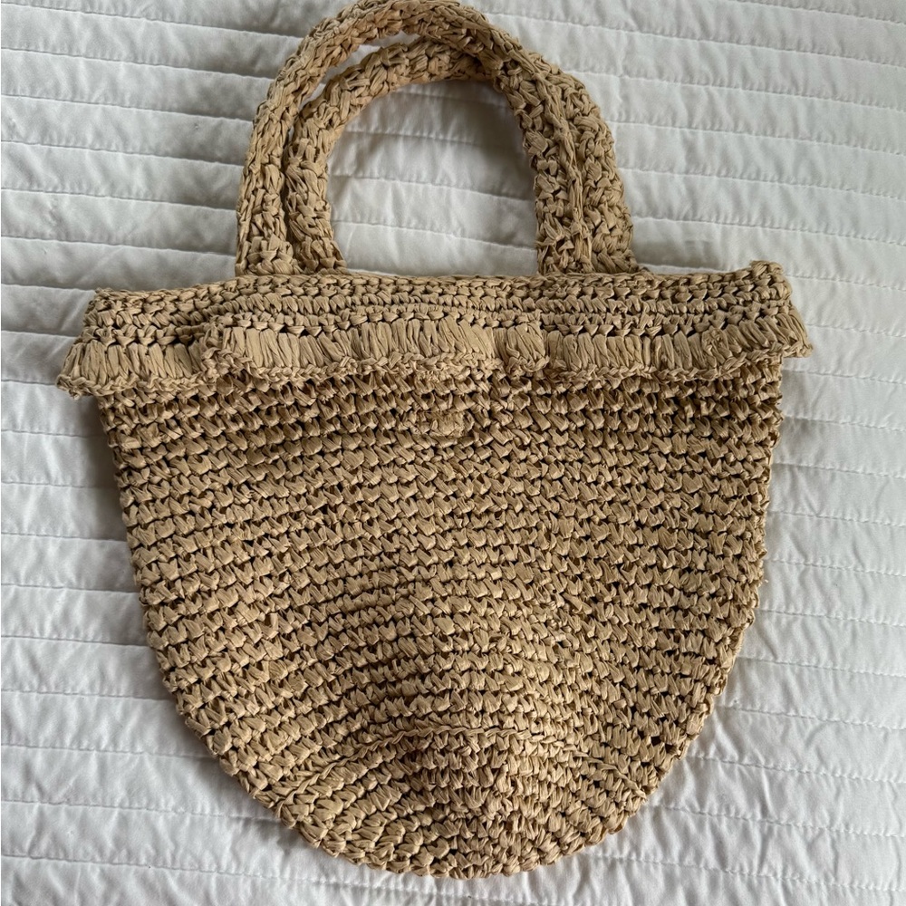 LOFT Tan Woven Tote Bag with Structured Handles
